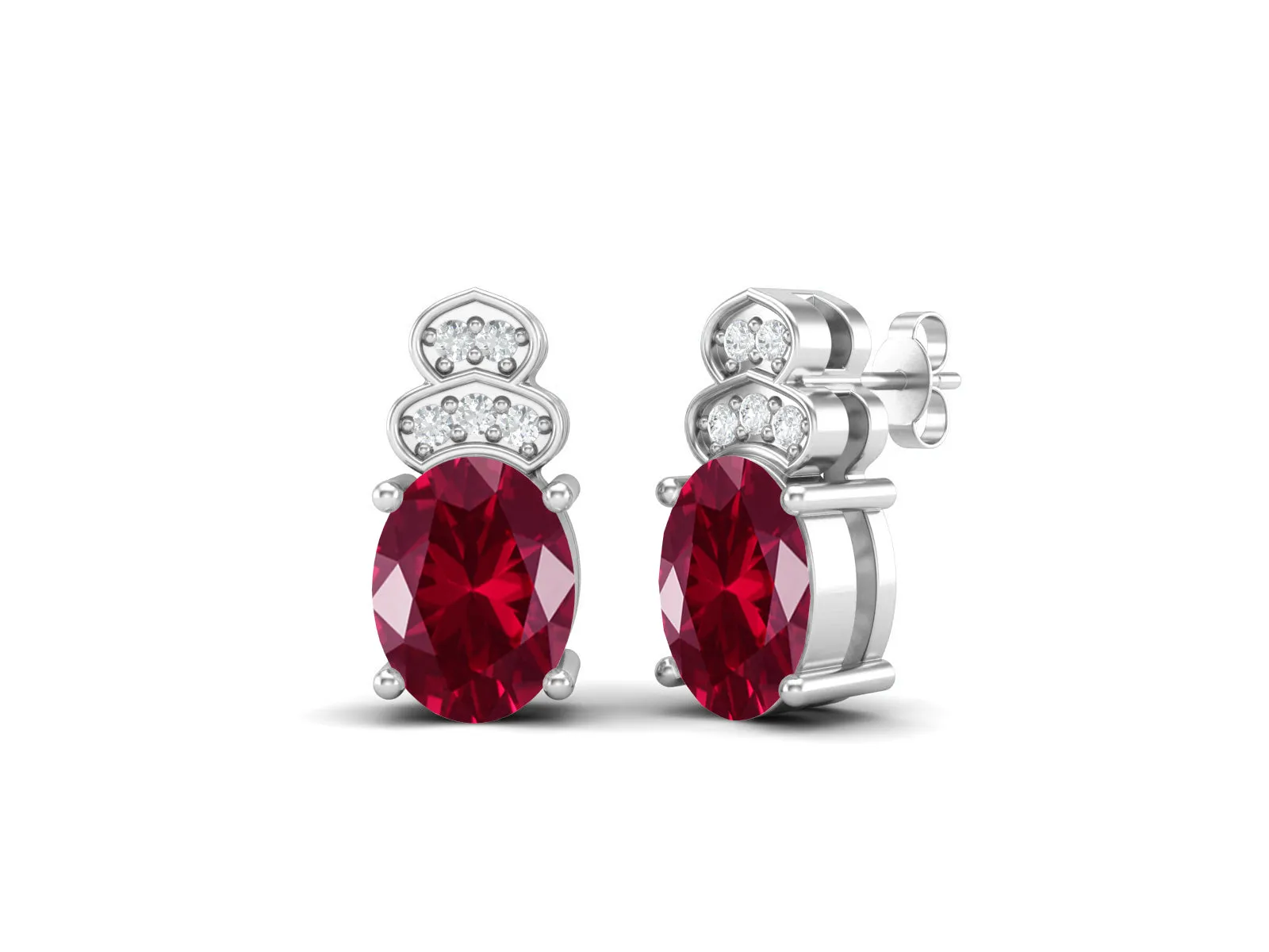 925 Sterling Silver Ruby Studs Earrings For Women Red Gemstone Earrings