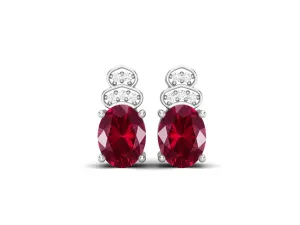 925 Sterling Silver Ruby Studs Earrings For Women Red Gemstone Earrings