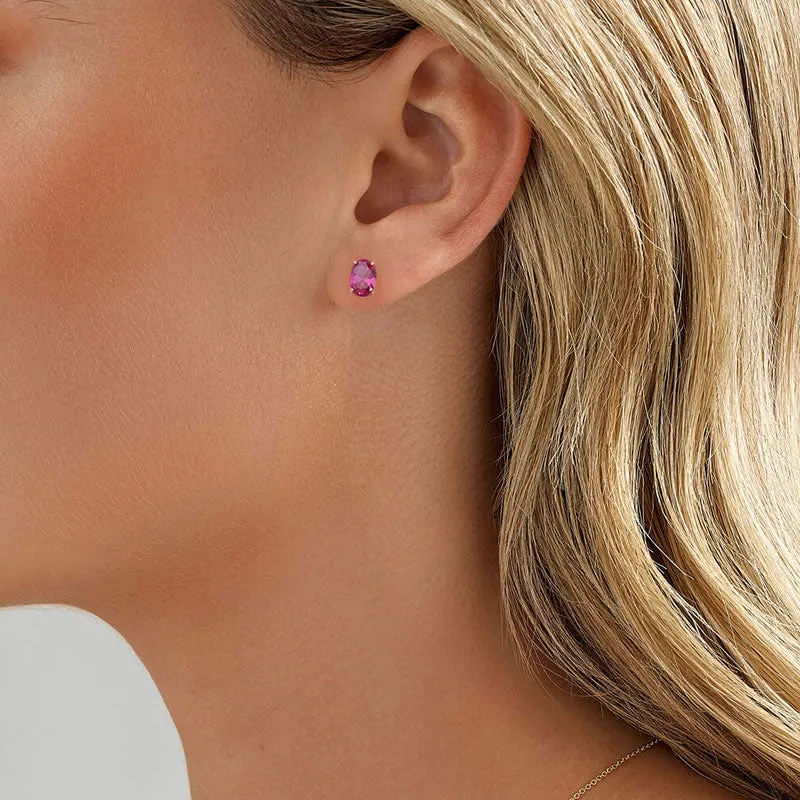 9ct Gold Ruby CZ Oval Stud Earrings