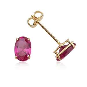 9ct Gold Ruby CZ Oval Stud Earrings