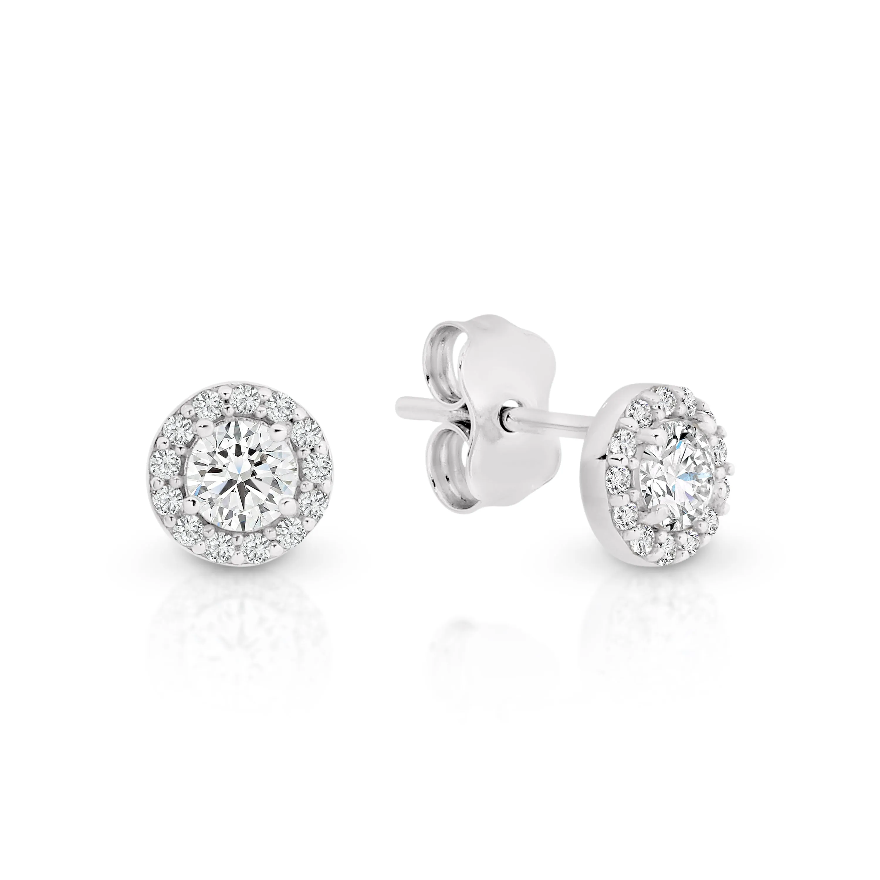 9ct White Gold Cubic Zirconia Round Halo Stud Earrings GEAR050