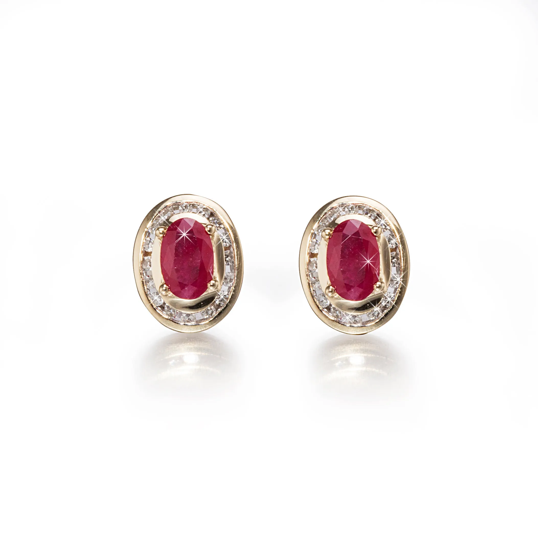9ct Yellow Gold Ruby and Diamond Halo Earrings