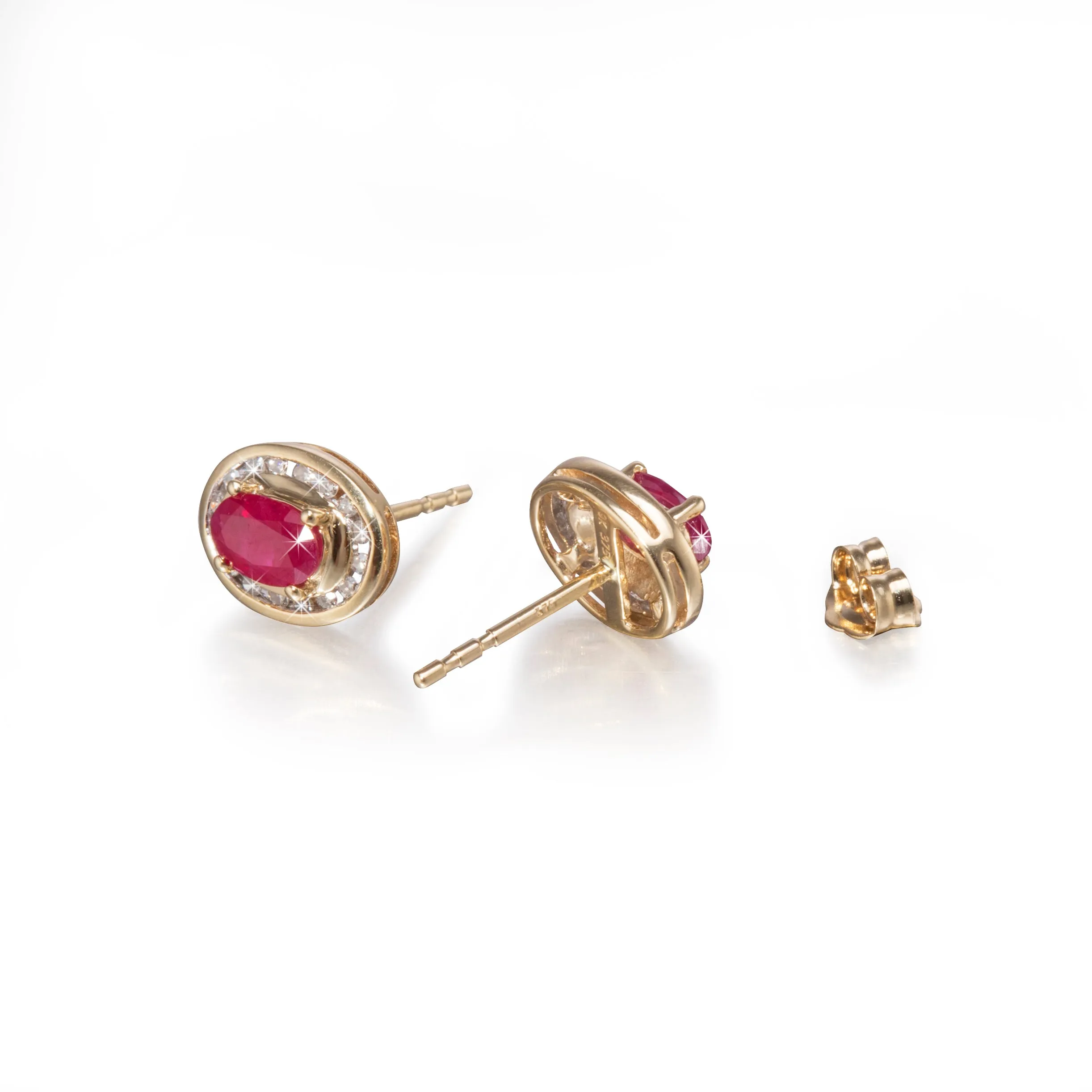9ct Yellow Gold Ruby and Diamond Halo Earrings