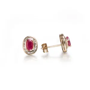 9ct Yellow Gold Ruby and Diamond Halo Earrings