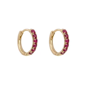 9ct Yellow Gold Ruby Huggie Hoop Earrings