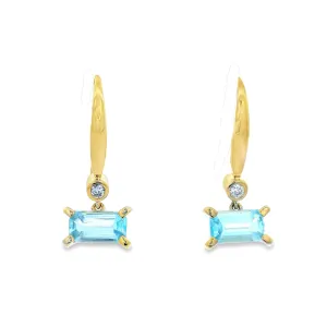 9ct Yellow Gold Shephard Hook Earrings with Blue Topaz & Lab Grown Diamonds