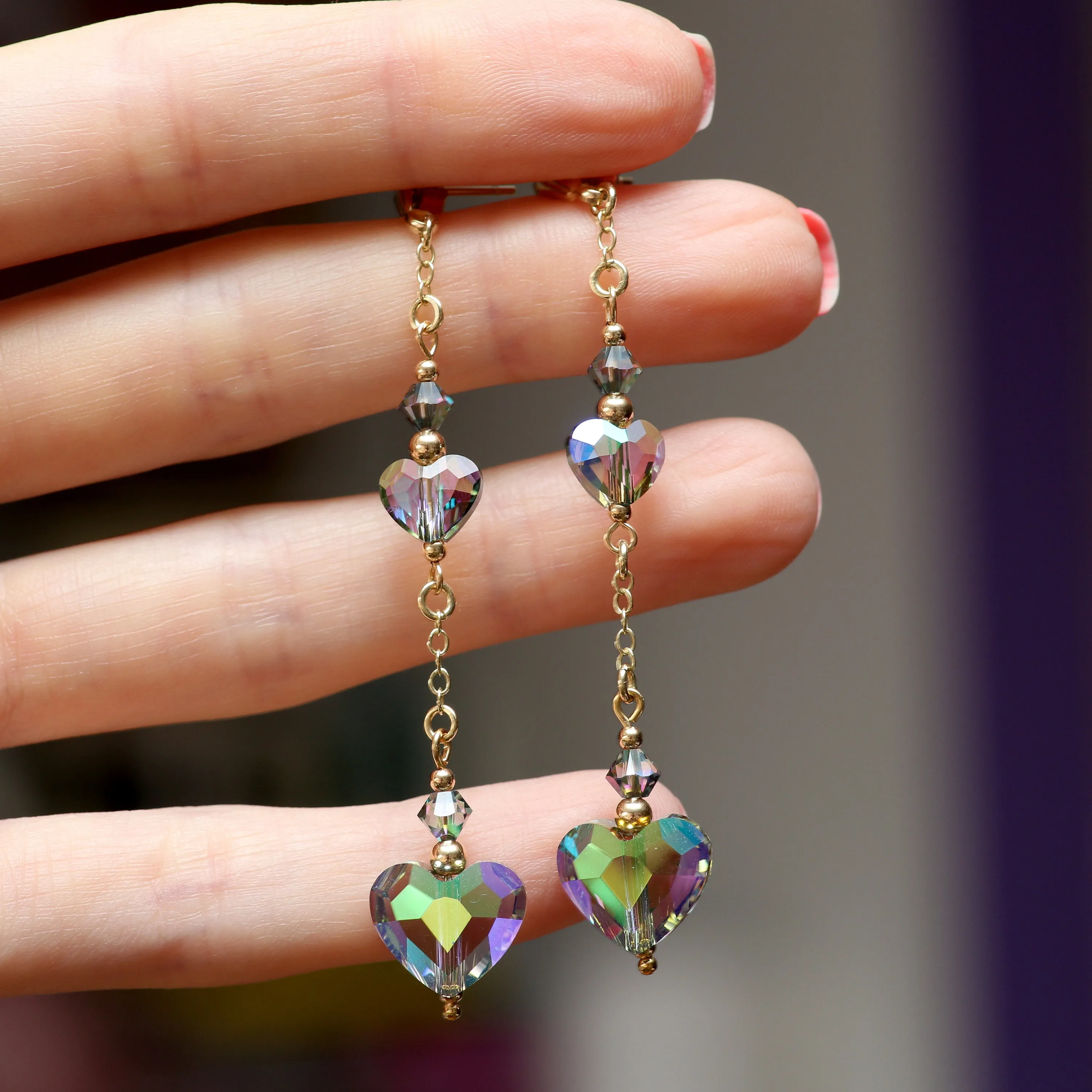 9k Swarovski Heart Earrings