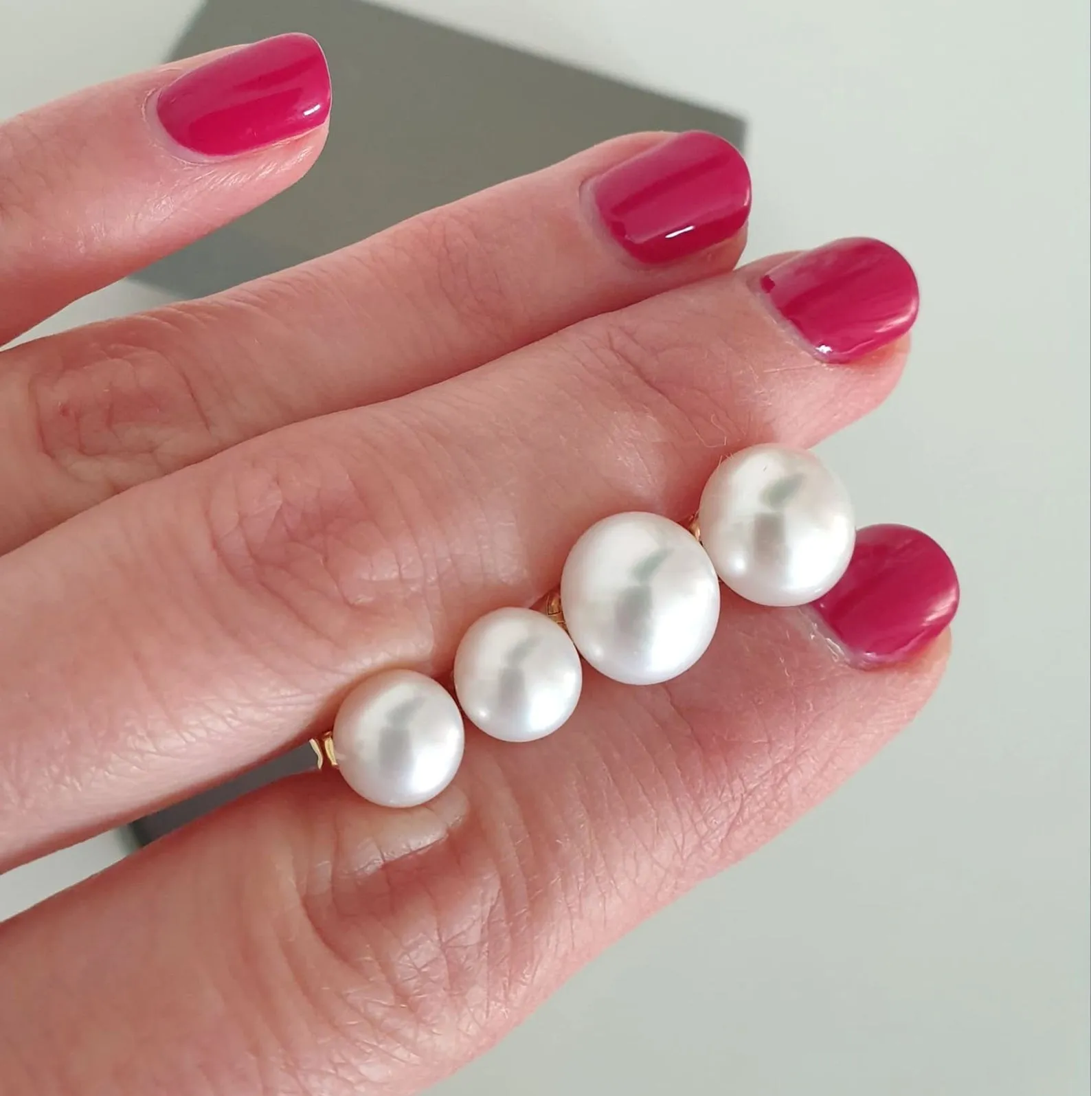 AAA White Pearl Earrings - Wedding Jewelry - Button Shape Freshwater Pearl Studs