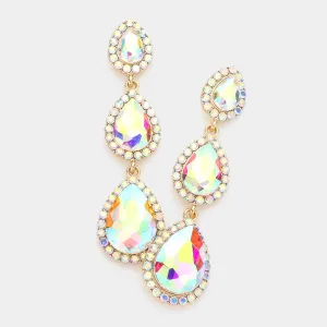 AB Triple Teardrop Pageant Earrings on Gold | Prom Earrings | Evening Earrings |  572906
