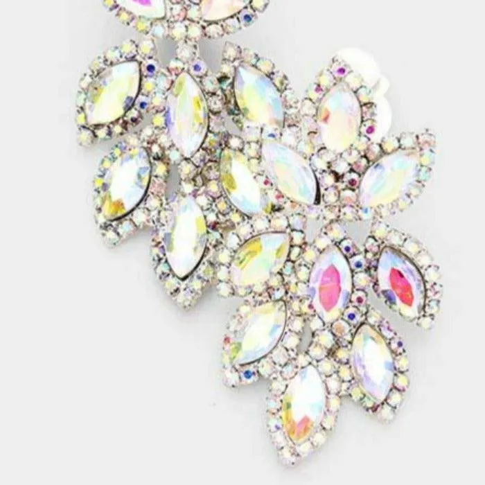 Abalone Crystal Oval Clustered Silver Clip On Earrings