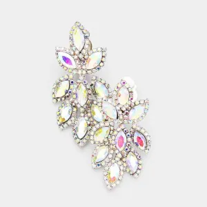 Abalone Crystal Oval Clustered Silver Clip On Earrings