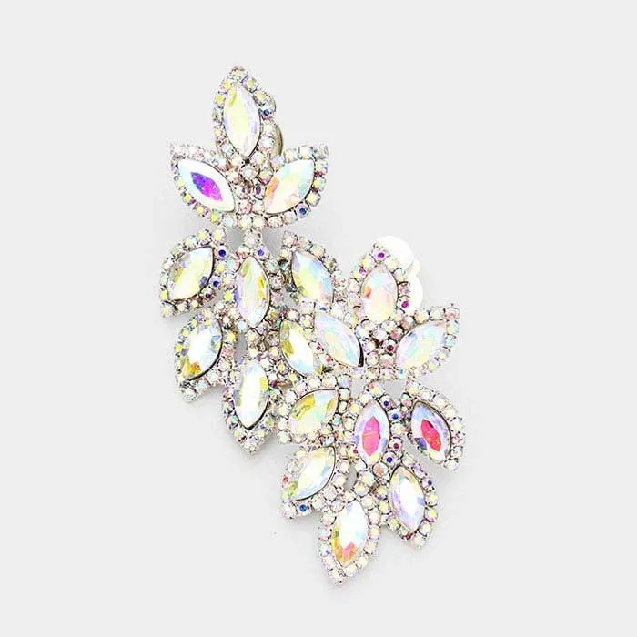 Abalone Crystal Oval Clustered Silver Clip On Earrings