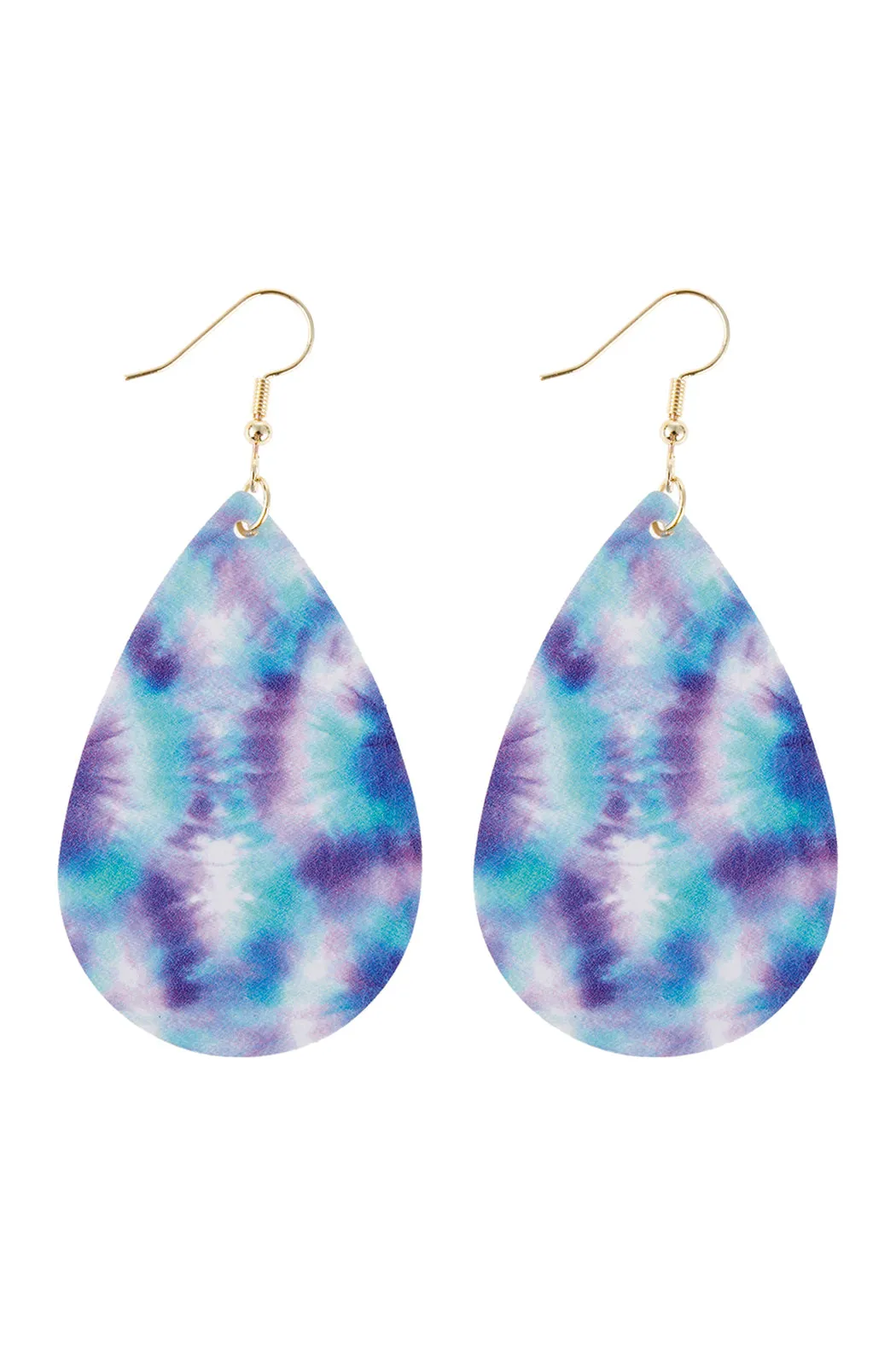ABSTRACT BLUE VIOLET PRINTED LEATHER TEARDROP HOOK EARRINGS