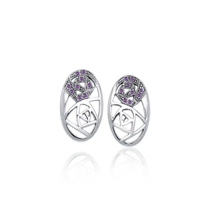 Abstract Elegance Silver Post Earrings with Gemstone TER1182