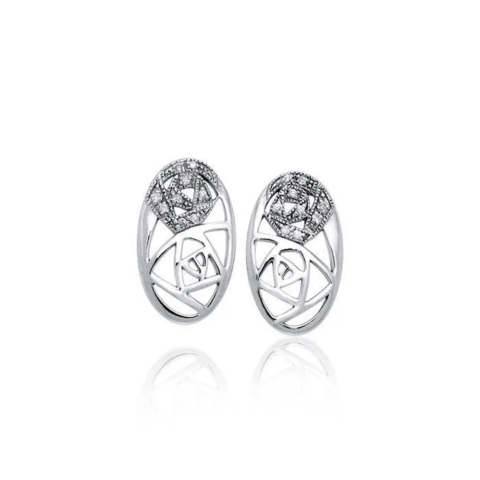 Abstract Elegance Silver Post Earrings with Gemstone TER1182