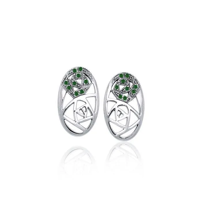 Abstract Elegance Silver Post Earrings with Gemstone TER1182