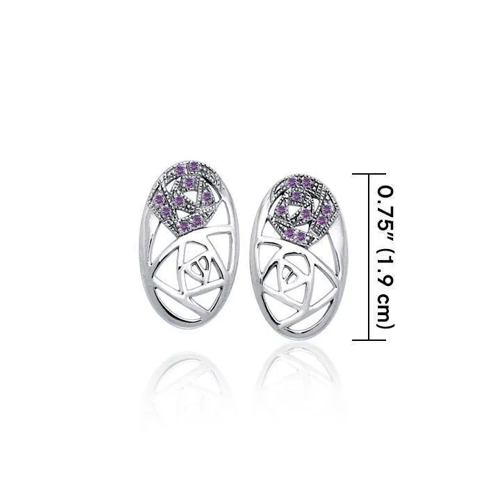 Abstract Elegance Silver Post Earrings with Gemstone TER1182