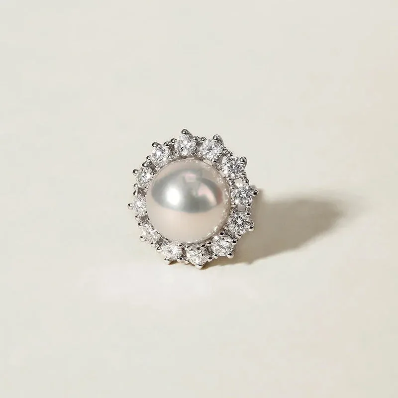 Akoya Pearl 18K White Gold Diamond Sunflower Earrings
