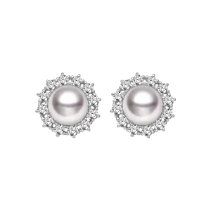 Akoya Pearl 18K White Gold Diamond Sunflower Earrings