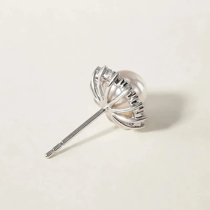 Akoya Pearl 18K White Gold Diamond Sunflower Earrings