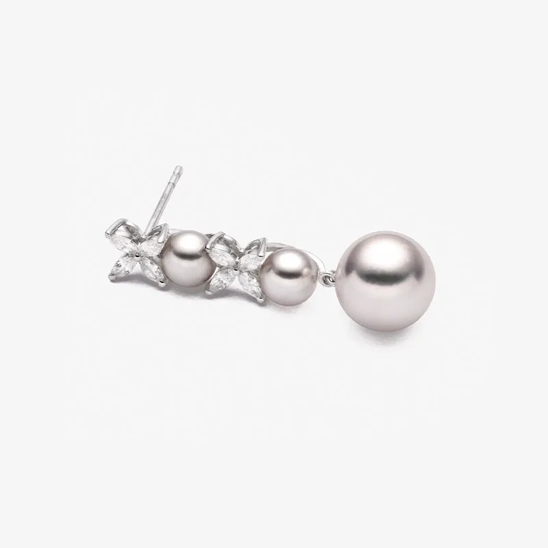Akoya Pearl 18K White Gold Gradient Size Pearl Drop Earrings