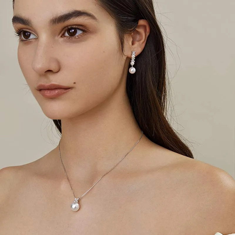 Akoya Pearl 18K White Gold Gradient Size Pearl Drop Earrings