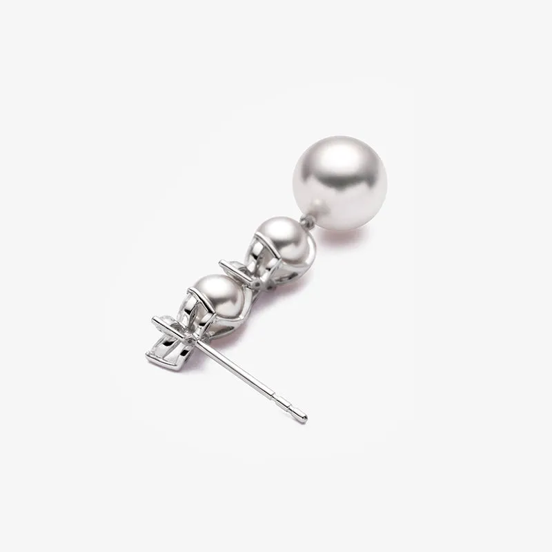Akoya Pearl 18K White Gold Gradient Size Pearl Drop Earrings