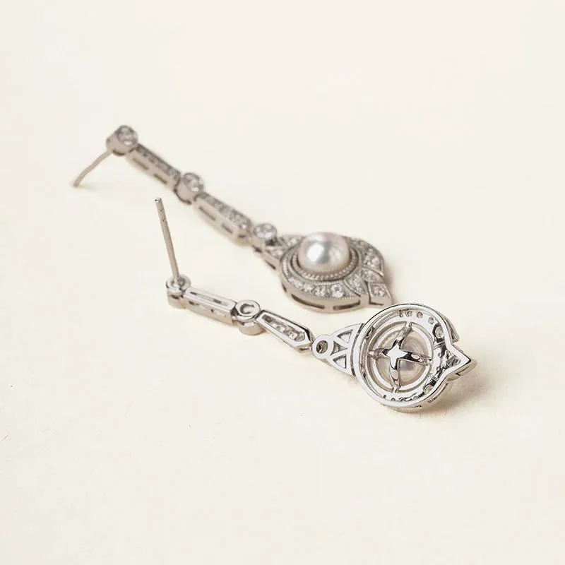 Akoya Pearl earrings 18K White Gold Diamond Midnight in Paris