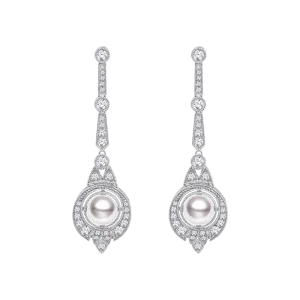 Akoya Pearl earrings 18K White Gold Diamond Midnight in Paris