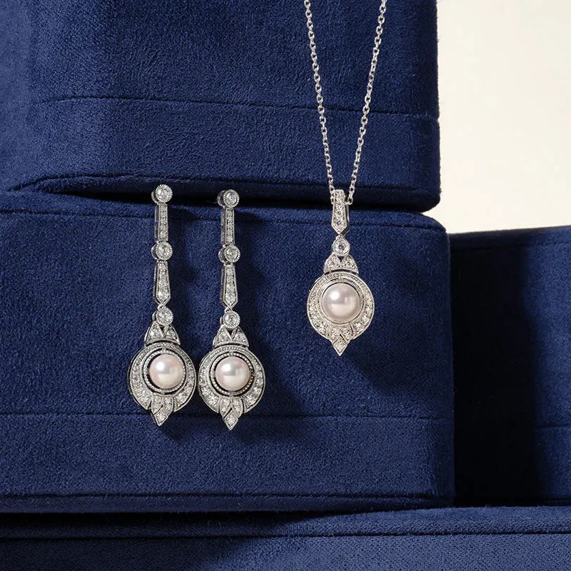 Akoya Pearl earrings 18K White Gold Diamond Midnight in Paris