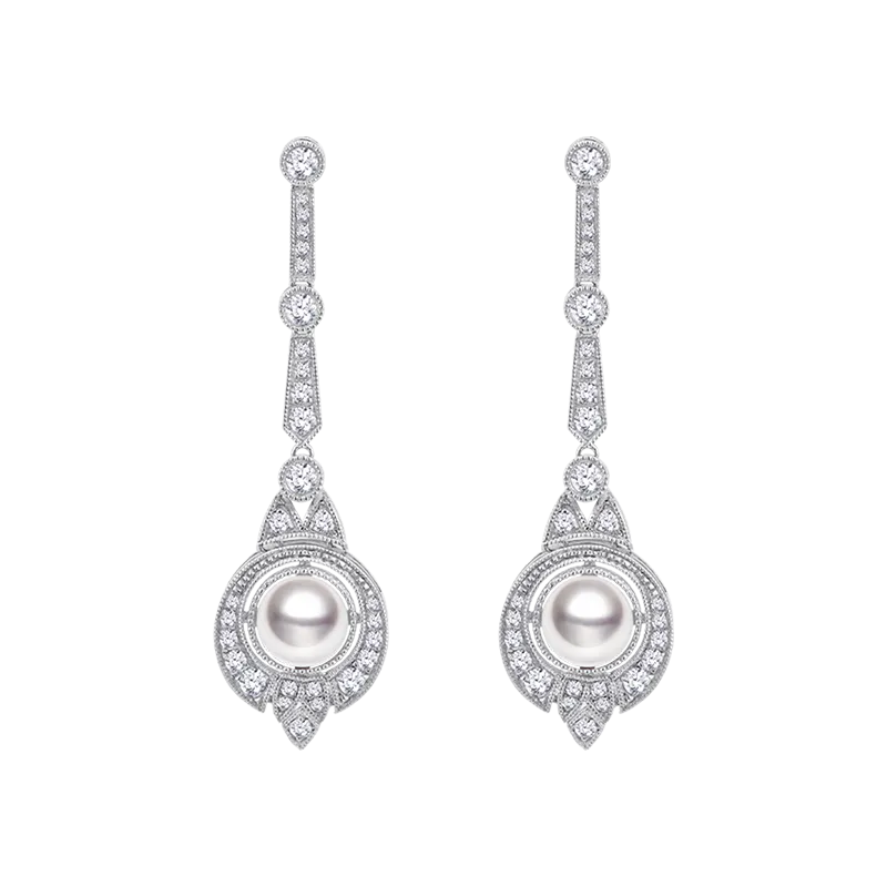 Akoya Pearl earrings 18K White Gold Diamond Midnight in Paris