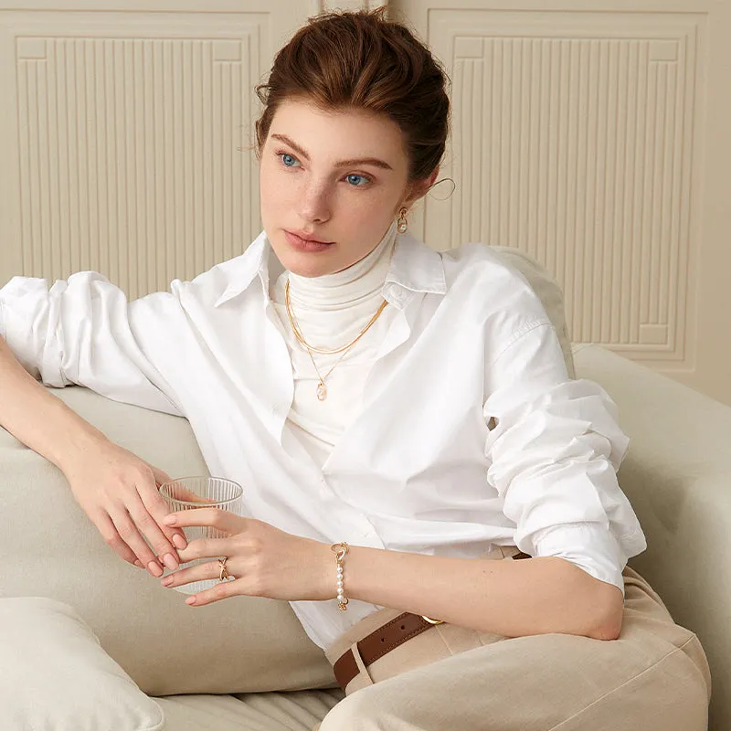 Akoya Saltwater Pearl 18K Gold Hoop Chain Adjustable Interlocking Earrings