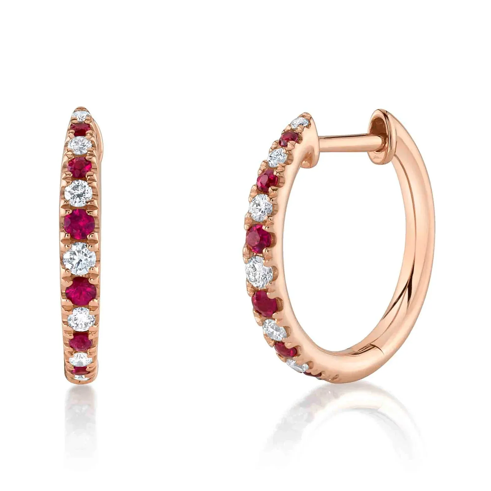 Alternating Ruby & Diamond Huggies