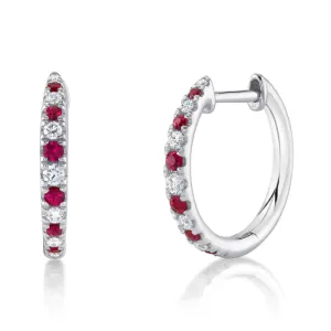 Alternating Ruby & Diamond Huggies