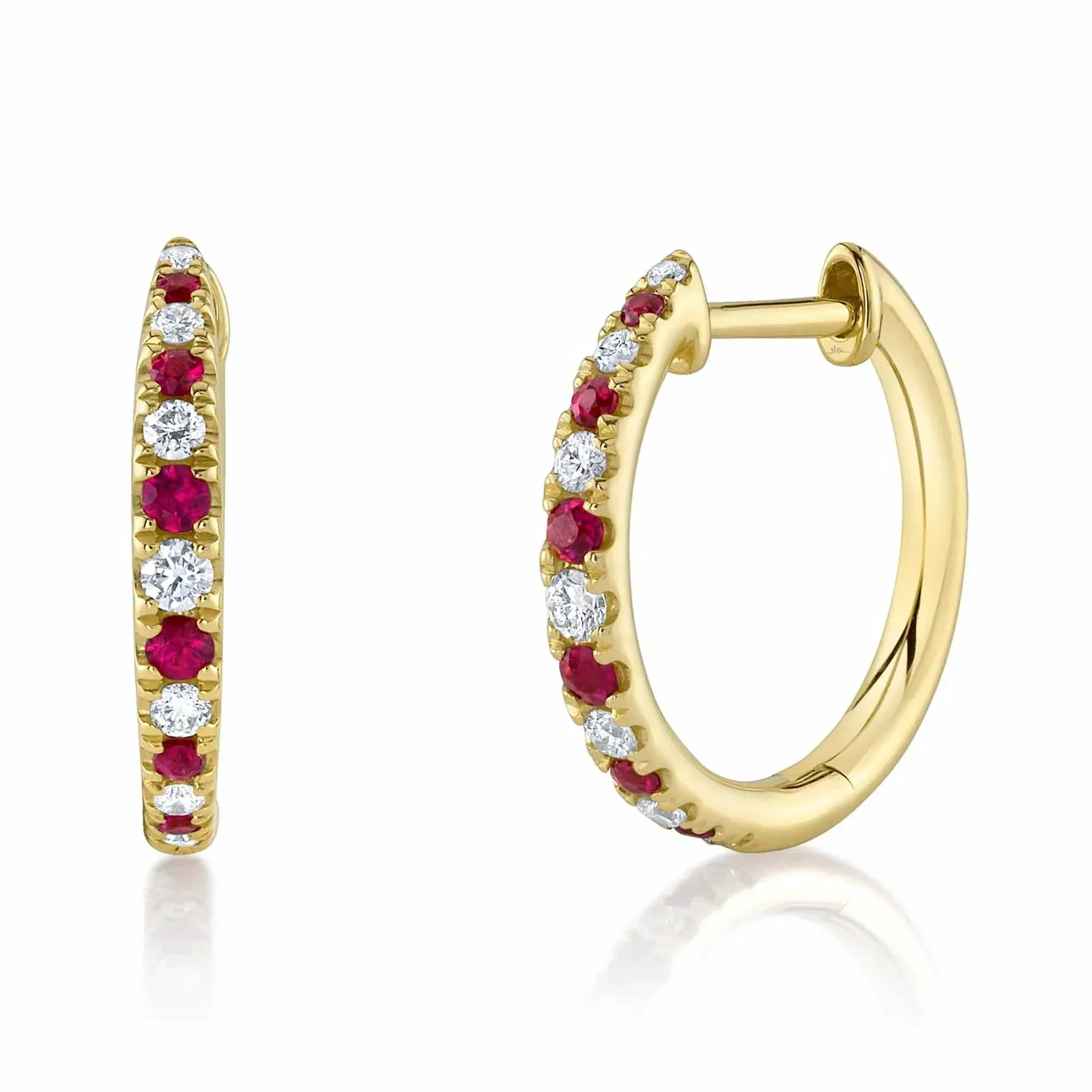 Alternating Ruby & Diamond Huggies