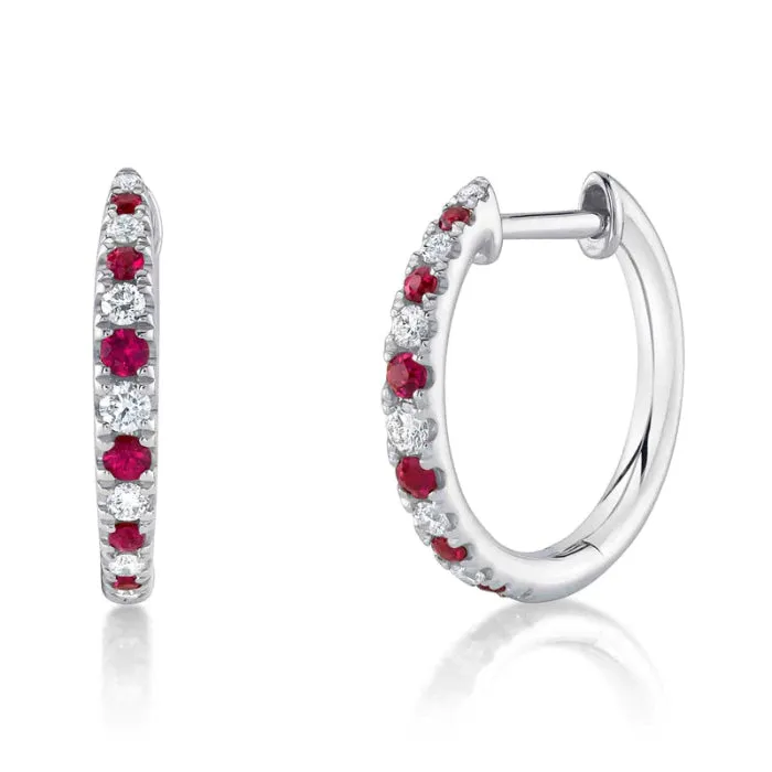Alternating Ruby & Diamond Huggies