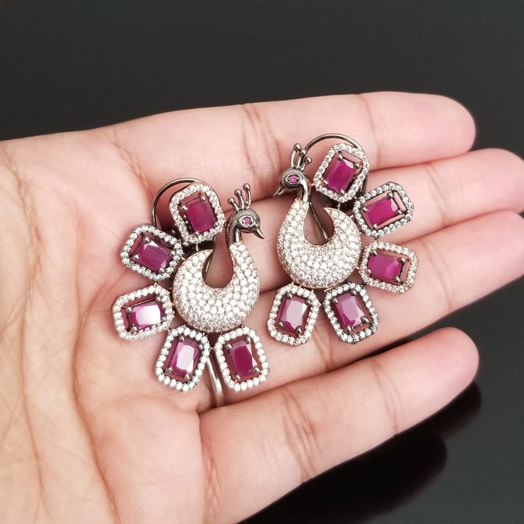 American Diamond Peacock Studs With Dual Polish BT14
