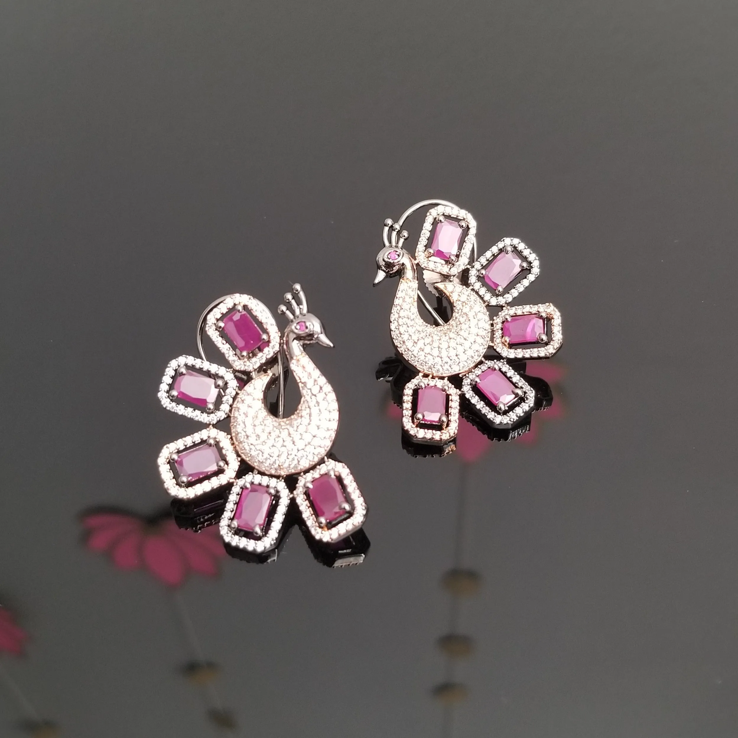 American Diamond Peacock Studs With Dual Polish BT14