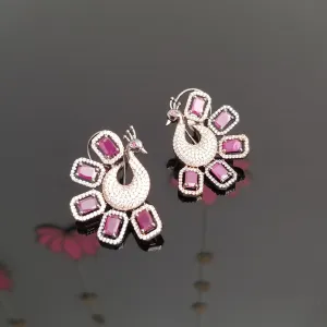 American Diamond Peacock Studs With Dual Polish BT14