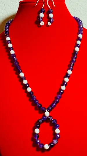 Amethyst Crystals and Sterling Silver Bead Necklace and Earring Set  #19159