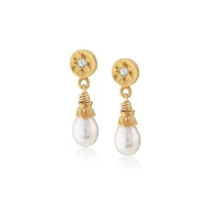 Anatoli Collection White Sapphire & Pearl Earrings
