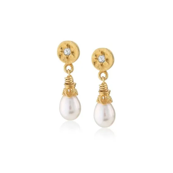 Anatoli Collection White Sapphire & Pearl Earrings