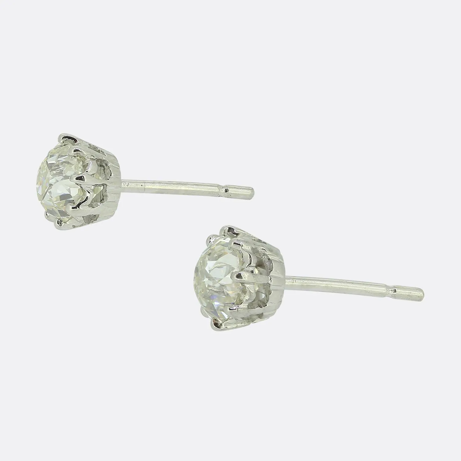 Antique 1.70 Carat Old Cut Diamond Stud Earrings