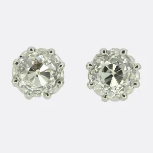 Antique 1.70 Carat Old Cut Diamond Stud Earrings