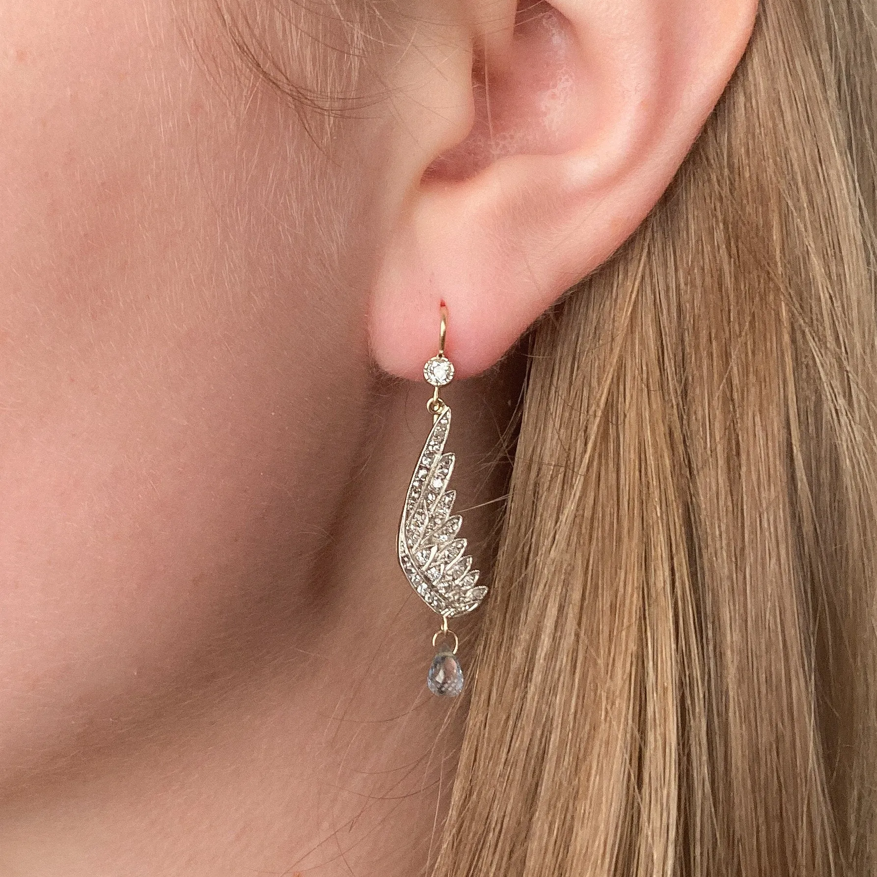 Antique Diamond Wing Earrings of 18k Gold