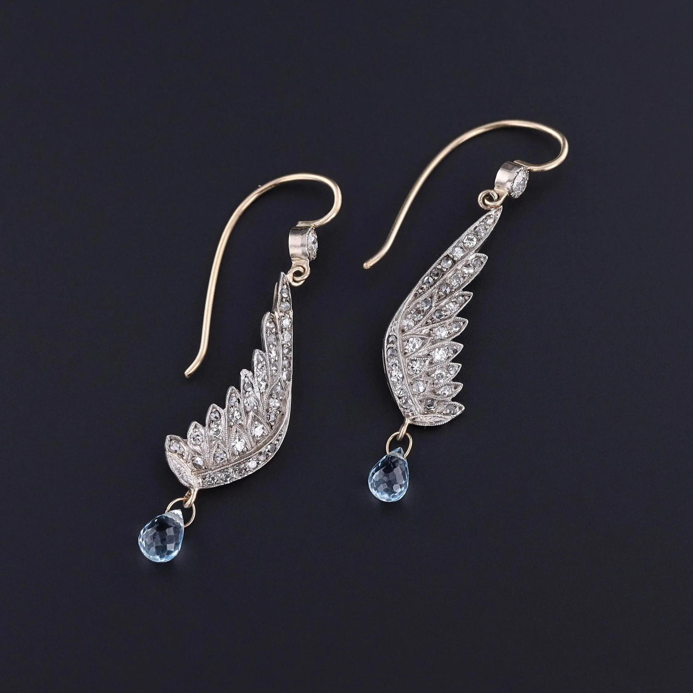 Antique Diamond Wing Earrings of 18k Gold