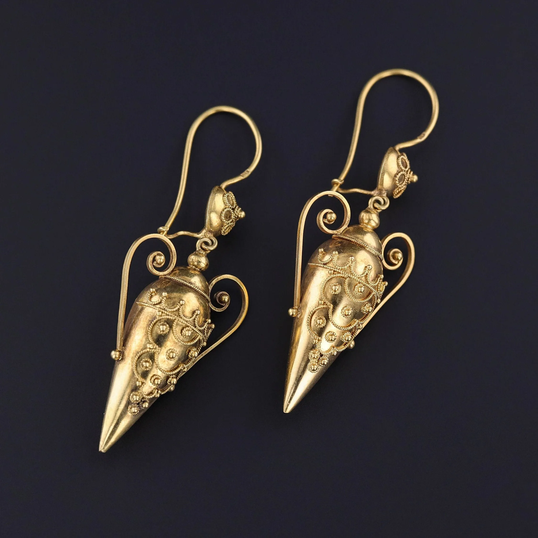 Antique Etruscan Revival Amphora Earrings of 18k Gold
