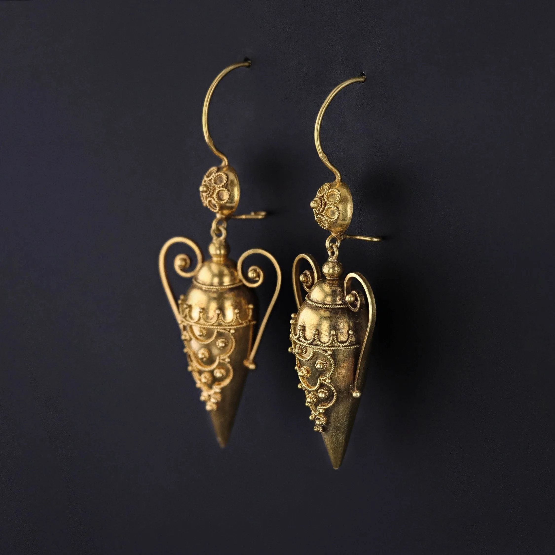 Antique Etruscan Revival Amphora Earrings of 18k Gold
