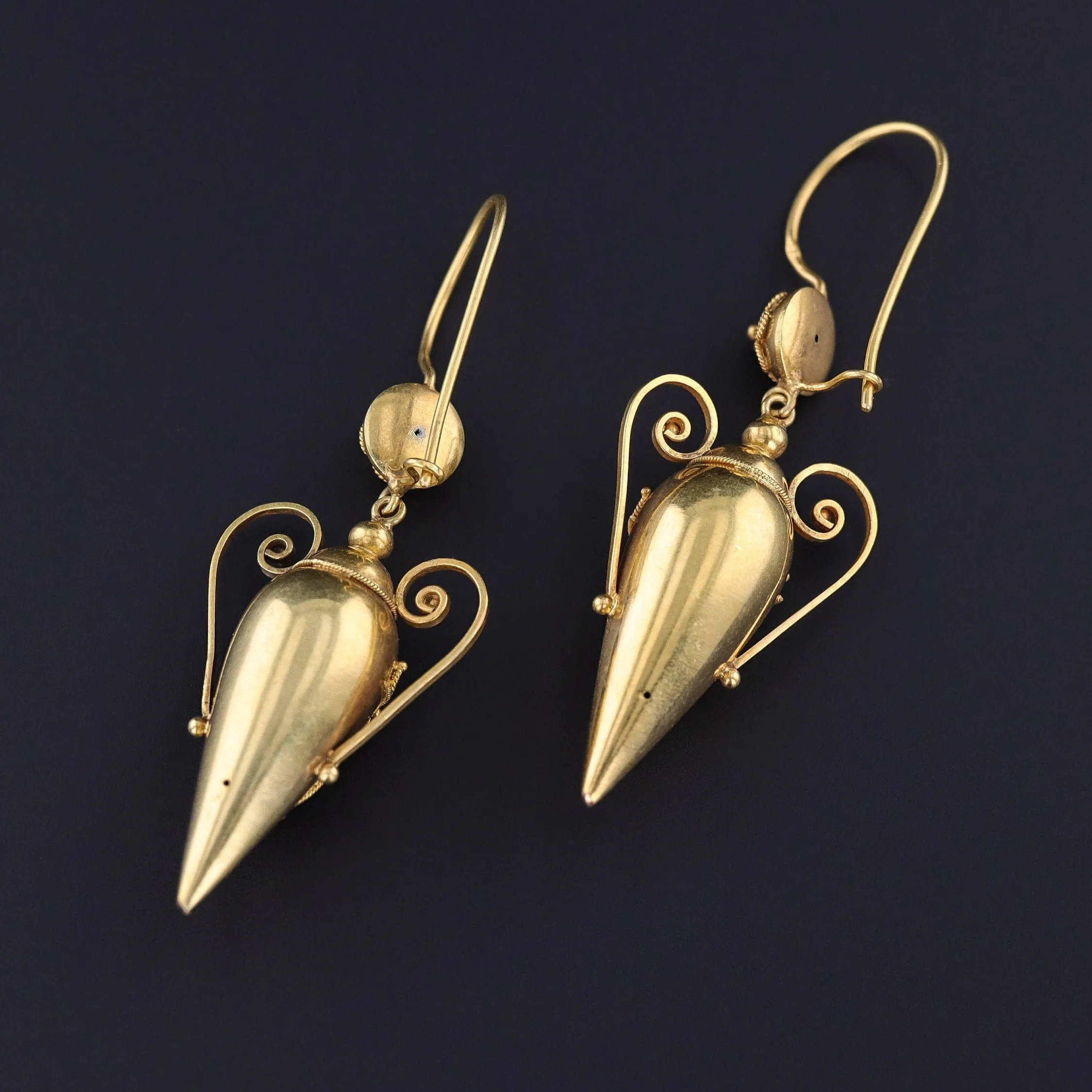 Antique Etruscan Revival Amphora Earrings of 18k Gold