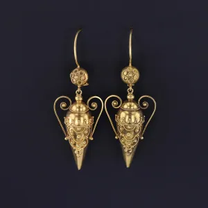 Antique Etruscan Revival Amphora Earrings of 18k Gold